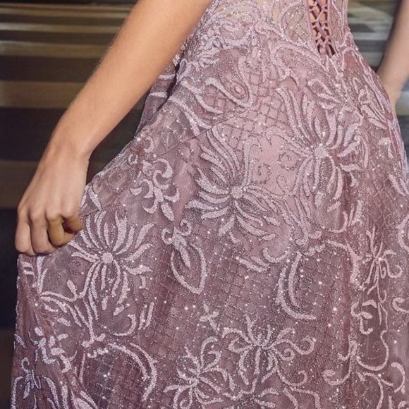 NEW TEA LENGTH OFF SHOULDER A-LINE DRESS EMBROIDERED WITH GLITTER LACE CD872 - Picture 7 of 10